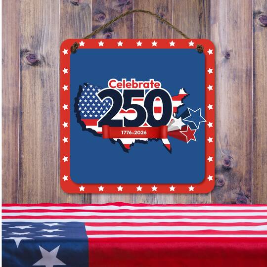 Courtside Market® Celebrate 250™ 12" x 12" Wounded Warrior Project® USA Overlay Hanging Wood Artboard with Twine